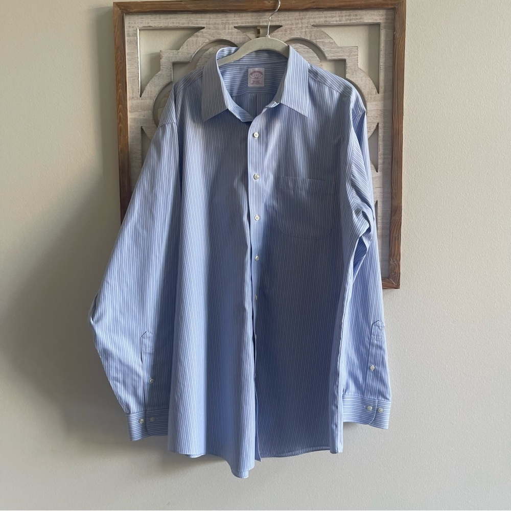 Brooks brothers blue pinstripe button down dress shirt 17-6/7 regular fit
